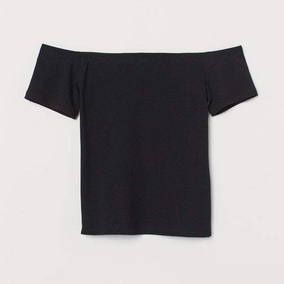 H&M Ribbed Off the Shoulder Crop Top Black - Picture 1 of 1